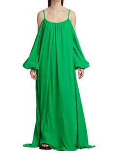 Платье макси с открытыми плечами и пышными рукавами Paloma Deveaux New York, зеленый