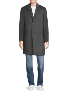 Верхнее пальто из смесовой шерсти с пиковыми лацканами Saks Fifth Avenue, цвет Charcoal