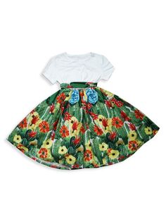 Платье трапециевидной формы с принтом кактусов для маленьких девочек и девочек Joe-Ella, зеленый