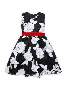 Платье с цветочным принтом для маленьких девочек и девочек Joe-Ella, цвет White Black