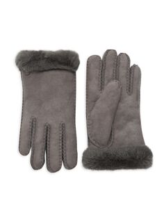 Кожаные перчатки с отделкой из овчины Ugg, цвет Charcoal