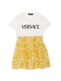 Платье-футболка с логотипом в стиле барокко для маленьких девочек и девочек Versace, цвет White Gold
