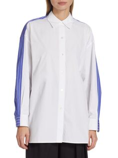 Рубашка оверсайз в полоску с разрезом Theory, цвет White Blue