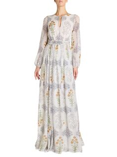 Платье макси из шелкового жоржета Giambattista Valli, цвет White Multi