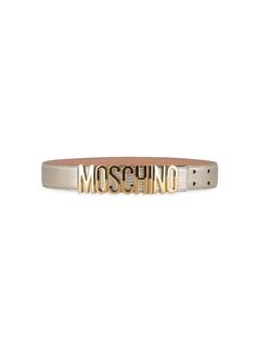 Кожаный ремень с тисненым логотипом металлик Moschino, золото