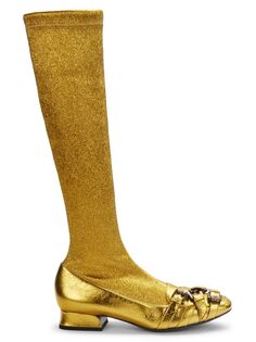 Женские кожаные сапоги до колена-лоферы Bottega Veneta, золото