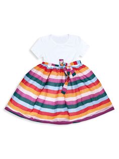 Платье в полоску с поясом для маленьких девочек и девочек Joe-Ella, цвет White Multi