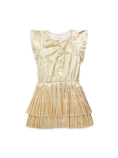 Плиссированное платье трапециевидного цвета металлического цвета для маленьких девочек и девочек Michael Kors, золото