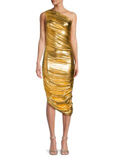 Платье миди на одно плечо со сборками Renee C., золото