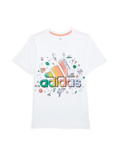 Футболка с логотипом Little Boy&apos;s &amp; Boy&apos;s Adidas, цвет White Multi