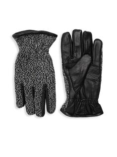Вязаные кожаные перчатки Surell, черный
