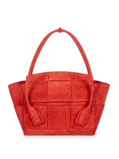 Замшевая сумка Intrecciato с верхней ручкой Bottega Veneta, красный