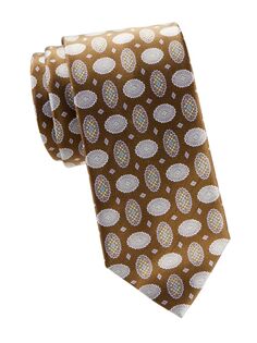 Шелковый галстук с узором Brioni, коричневый