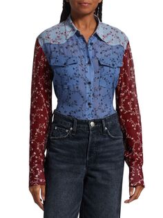 Рубашка с цветочным принтом Wyatt в стиле пэчворк Rag &amp; Bone, цвет Dark Blue Floral