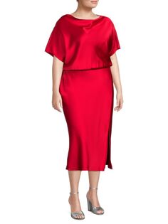 Атласное платье миди с вырезом «лодочка» Renee C., красный