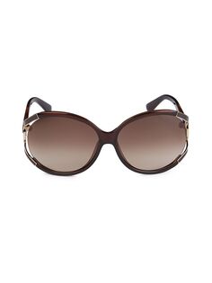 Большие солнцезащитные очки из пластика и металла 65 мм Ferragamo, цвет Dark Brown
