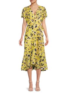 Платье миди из искусственного шелка с принтом Brianna и искусственным запахом Tanya Taylor, цвет Daffodil Multi
