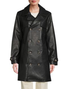 Двубортное пальто из искусственной кожи Noize, черный