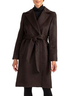 Пальто с запахом из смесовой шерсти Sofia Cashmere, цвет Dark Brown