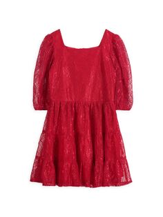 Кружевное платье А-силуэта для девочек Zac Posen, красный