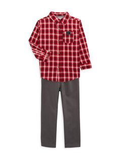 Комплект из двух предметов: рубашка в клетку и однотонные брюки для маленького мальчика Calvin Klein, красный