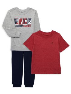 Комплект из трех предметов: свитшот, футболка и джоггеры для мальчика Nautica, красный