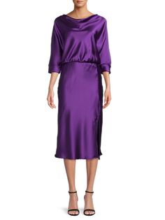 Атласное платье миди с хомутом и воротником-хомутом Renee C., цвет Dark Purple