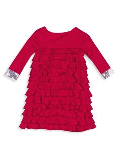 Многоярусное платье с рюшами для маленьких девочек и девочек Joe-Ella, красный