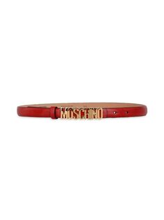 Тонкий кожаный ремень с логотипом Moschino, красный