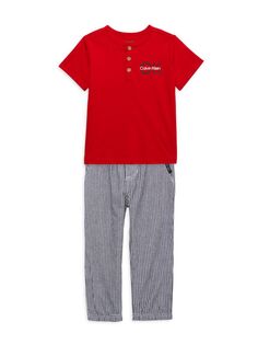 Состоящая из двух частей футболка и полосатые штаны для маленьких мальчиков Calvin Klein, красный