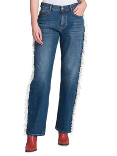 Прямые джинсы со средней посадкой и бахромой Stella Mccartney, цвет Denim