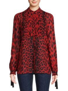 Шелковая блузка Animale с леопардовым принтом Roberto Cavalli, красный