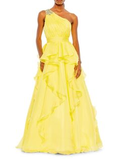Шелковое бальное платье А-силуэта на одно плечо Mac Duggal, лимон