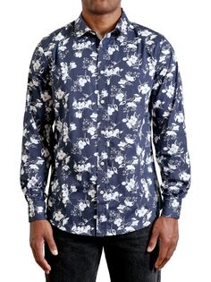 Рубашка на пуговицах Sherman эластичного кроя с цветочным принтом Hyden Yoo, синий