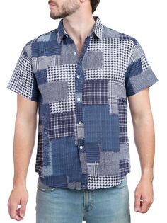 Рубашка с коротким рукавом в стиле пэчворк Saryans Arthur, синий