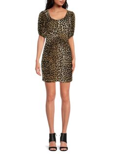 Мини-платье-футляр со сборками и леопардовым принтом Ganni, цвет Leopard Brown