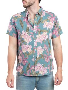 Рубашка на пуговицах с коротким рукавом и цветочным принтом Saryans Arthur, синий