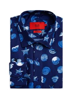 Рубашка приталенного кроя с принтом морских ракушек Elie Balleh, синий