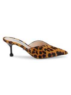 Мюли на каблуке из телячьего волоса с цвет Leopardовым принтом Prada, цвет Leopard