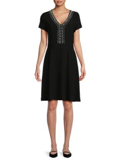 Расклешенное платье с искусственным жемчугом Karl Lagerfeld Paris, черный