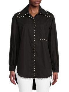 Рубашка из хлопка с искусственным жемчугом Lea &amp; Viola, черный