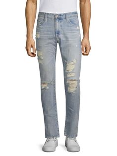 Джинсы узкого кроя с потертостями Tellis Ag Jeans, цвет Light Blue