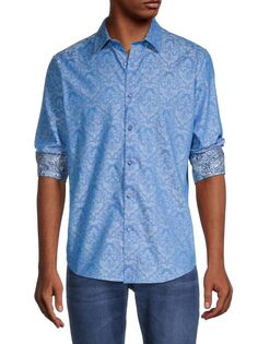 Жаккардовая рубашка на пуговицах Bayview с узором пейсли Robert Graham, цвет Light Blue