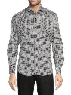 Рубашка на пуговицах с геометрическим принтом Bertigo, черный
