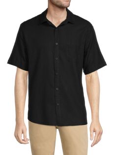 Рубашка на пуговицах с короткими рукавами из смесового льна Saks Fifth Avenue, черный