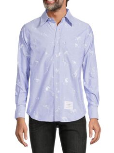 Рубашка прямого кроя с узором Thom Browne, цвет Light Blue