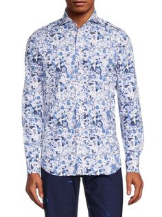 Рубашка с цветочным принтом в современном стиле Emanuel Berg, цвет Light Blue
