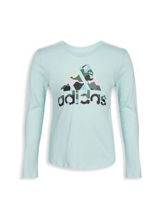 Трикотажная футболка с графическим логотипом для маленьких девочек Adidas, синий