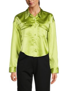 Атласная укороченная рубашка на пуговицах Grey Lab, цвет Light Green