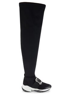 Сапоги до колена в стиле кроссовок с кристаллической пряжкой Roger Vivier, черный